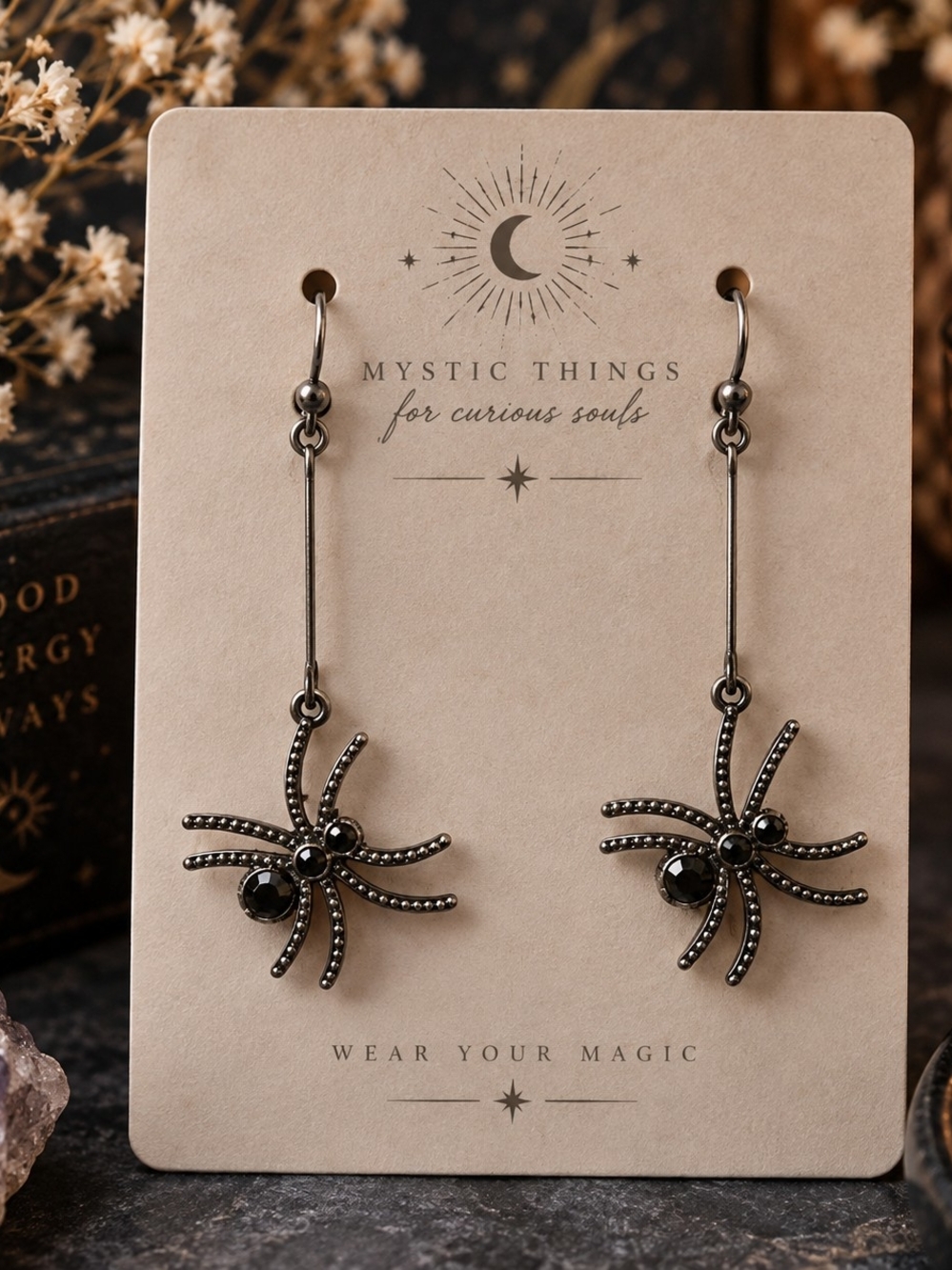 Dark Silver Spider/Ant? Dangle Drop Earrings New Goth Halloween New